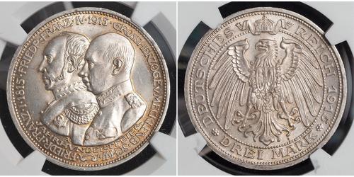 3 Марка Германская империя (1871-1918) Серебро Frederick Francis IV, Grand Duke of Mecklenburg (1882 - 1945)