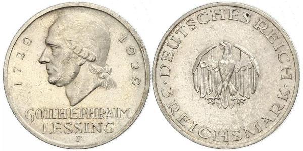 3 Марка Германская империя (1871-1918) Серебро Лессинг, Готхольд Эфраим