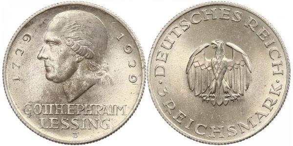 3 Марка Германская империя (1871-1918) Серебро Лессинг, Готхольд Эфраим