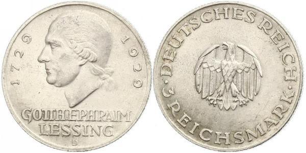 3 Марка Германская империя (1871-1918) Серебро Лессинг, Готхольд Эфраим