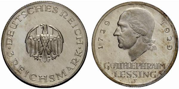 3 Марка Германская империя (1871-1918) Серебро Лессинг, Готхольд Эфраим