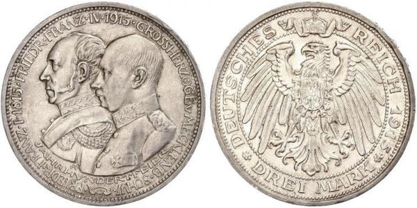 3 Марка Германская империя (1871-1918) Серебро Frederick Francis IV, Grand Duke of Mecklenburg (1882 - 1945)