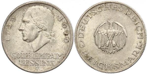 3 Марка Германская империя (1871-1918) Серебро Лессинг, Готхольд Эфраим