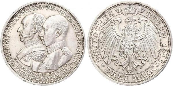 3 Марка Германская империя (1871-1918) Серебро Frederick Francis IV, Grand Duke of Mecklenburg (1882 - 1945)
