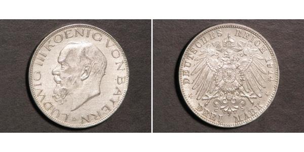 3 Марка Королевство Бавария (1806 - 1918) Серебро Людвиг III (король Баварии) (1845 – 1921)