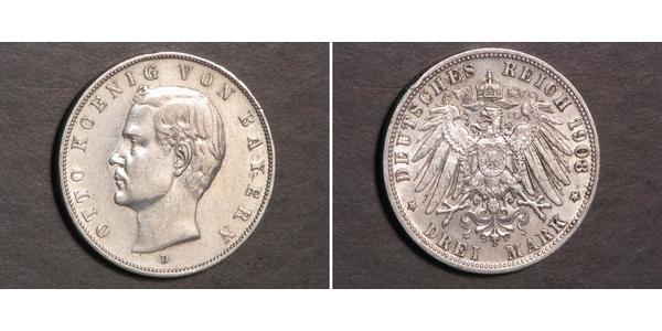 3 Марка Королевство Бавария (1806 - 1918) Серебро Отто I (король Баварии)(1848 – 1916)
