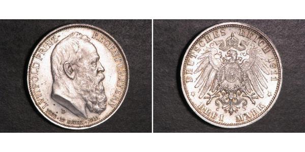 3 Марка Королевство Бавария (1806 - 1918) Серебро Отто I (король Баварии)(1848 – 1916)