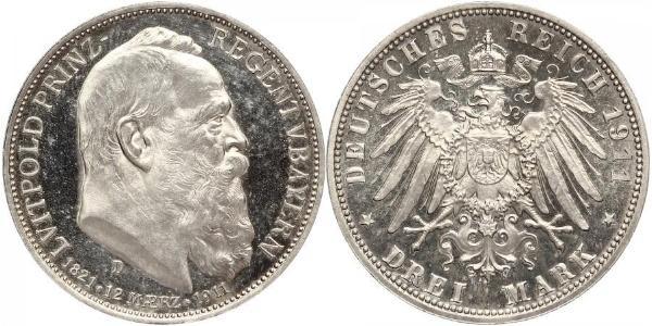 3 Марка Королевство Бавария (1806 - 1918) Серебро Отто I (король Баварии)(1848 – 1916)