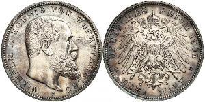 3 Марка Королевство Вюртемберг (1806-1918) Серебро Wilhelm II, German Emperor (1859-1941)
