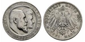 3 Марка Королевство Вюртемберг (1806-1918) Серебро Wilhelm II, German Emperor (1859-1941)