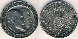 3 Марка Королевство Вюртемберг (1806-1918) Серебро Wilhelm II, German Emperor (1859-1941)