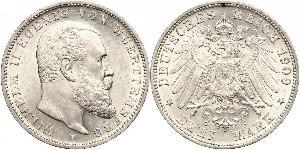 3 Марка Королевство Вюртемберг (1806-1918) Серебро Wilhelm II, German Emperor (1859-1941)