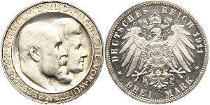 3 Марка Королевство Вюртемберг (1806-1918) Серебро Wilhelm II, German Emperor (1859-1941)