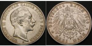 3 Марка Пруссия (королевство) (1701-1918) Серебро Wilhelm II, German Emperor (1859-1941)