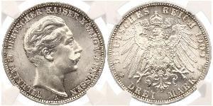 3 Марка Пруссия (королевство) (1701-1918) Серебро Wilhelm II, German Emperor (1859-1941)