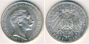 3 Марка Пруссия (королевство) (1701-1918) Серебро Wilhelm II, German Emperor (1859-1941)