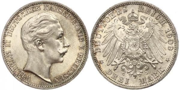 3 Марка Пруссия (королевство) (1701-1918) Серебро Wilhelm II, German Emperor (1859-1941)