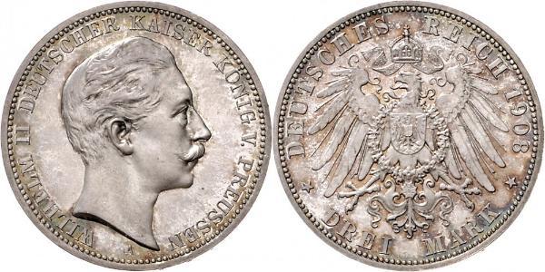 3 Марка Пруссия (королевство) (1701-1918) Серебро Wilhelm II, German Emperor (1859-1941)