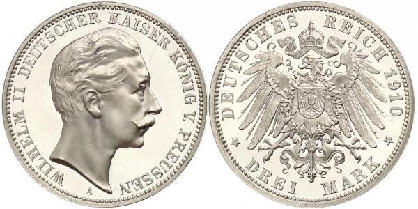 3 Марка Пруссия (королевство) (1701-1918) Серебро Wilhelm II, German Emperor (1859-1941)