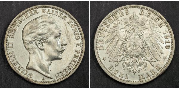 3 Марка Пруссия (королевство) (1701-1918) Серебро Wilhelm II, German Emperor (1859-1941)