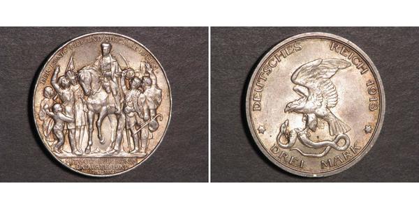 3 Марка Пруссия (королевство) (1701-1918) Серебро 