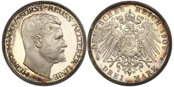 3 Марка Рейсс (старшей линии) (1778 - 1918) Серебро Heinrich XXIV, Prince Reuss of Greiz