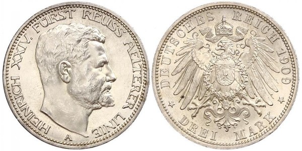 3 Марка Рейсс (старшей линии) (1778 - 1918) Серебро Heinrich XXIV, Prince Reuss of Greiz