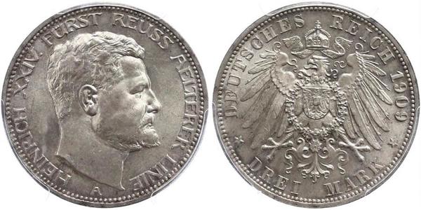 3 Марка Рейсс (старшей линии) (1778 - 1918) Серебро Heinrich XXIV, Prince Reuss of Greiz