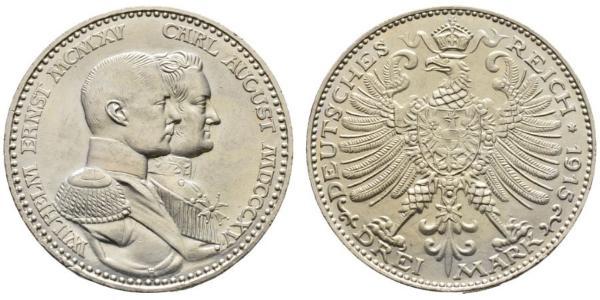 3 Марка Саксен-Веймар-Эйзенах (1809 - 1918) Серебро Вильгельм Эрнст Саксен-Веймар-Эйзенахский