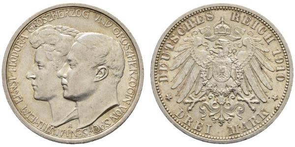 3 Марка Саксен-Веймар-Эйзенах (1809 - 1918) Серебро Вильгельм Эрнст Саксен-Веймар-Эйзенахский