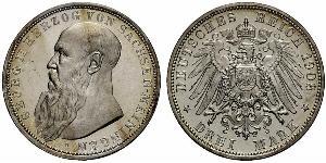 3 Марка Саксен-Мейнинген (1680 - 1918) Серебро Георг II (герцог Саксен-Мейнингена)
