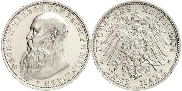 3 Марка Саксен-Мейнинген (1680 - 1918) Серебро Георг II (герцог Саксен-Мейнингена)