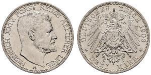 3 Марка Principality of Reuss-Greiz (1778 - 1918) Срібло Heinrich XXIV, Prince Reuss of Greiz