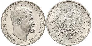 3 Марка Principality of Reuss-Greiz (1778 - 1918) Срібло Heinrich XXIV, Prince Reuss of Greiz