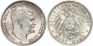 3 Марка Principality of Reuss-Greiz (1778 - 1918) Срібло Heinrich XXIV, Prince Reuss of Greiz