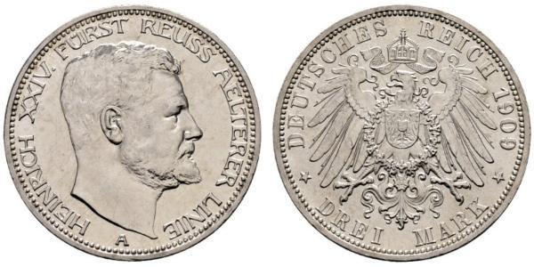 3 Марка Principality of Reuss-Greiz (1778 - 1918) Срібло Heinrich XXIV, Prince Reuss of Greiz