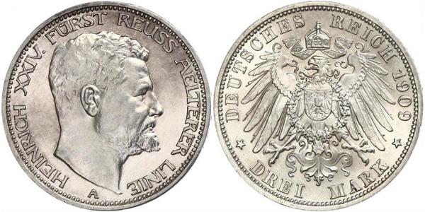 3 Марка Principality of Reuss-Greiz (1778 - 1918) Срібло Heinrich XXIV, Prince Reuss of Greiz
