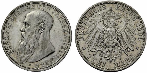 3 Марка null Срібло Georg II, Duke of Saxe-Meiningen