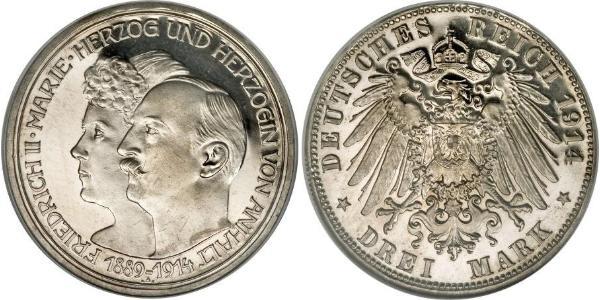 3 Марка Ангальт-Дессау (1603 -1863) Срібло Friedrich II, Duke of Anhalt (1856 – 1918)