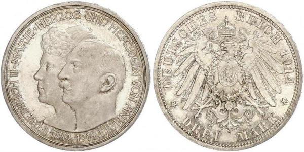 3 Марка Ангальт-Дессау (1603 -1863) Срібло Friedrich II, Duke of Anhalt (1856 – 1918)