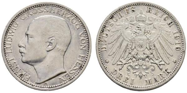 3 Марка Великое герцогство Гессен (1806 - 1918) Срібло Ernest Louis, Grand Duke of Hesse (1868 - 1937)