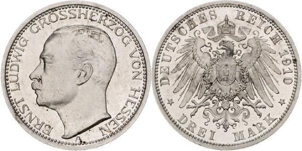 3 Марка Великое герцогство Гессен (1806 - 1918) Срібло Ernest Louis, Grand Duke of Hesse (1868 - 1937)