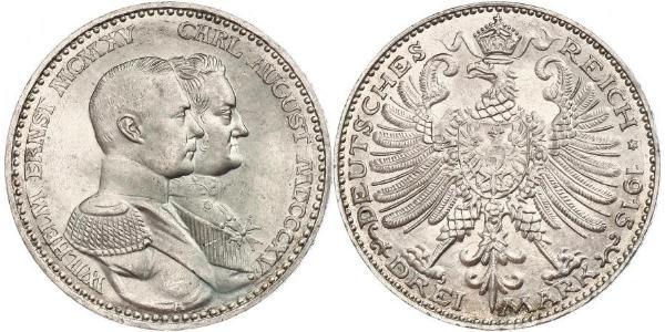 3 Марка Герцогство Саксен-Веймар-Ейзенахське (1809 - 1918) Срібло William Ernest, Grand Duke of Saxe-Weimar-Eisenach