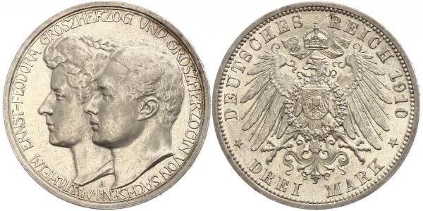 3 Марка Герцогство Саксен-Веймар-Ейзенахське (1809 - 1918) Срібло William Ernest, Grand Duke of Saxe-Weimar-Eisenach