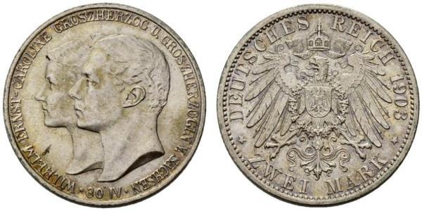 3 Марка Герцогство Саксен-Веймар-Ейзенахське (1809 - 1918) Срібло William Ernest, Grand Duke of Saxe-Weimar-Eisenach