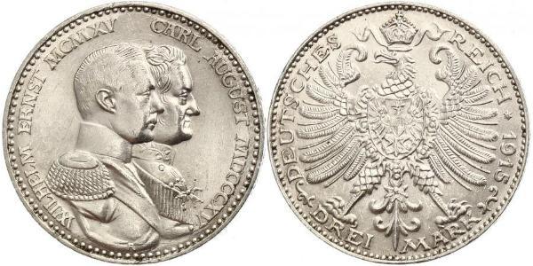 3 Марка Герцогство Саксен-Веймар-Ейзенахське (1809 - 1918) Срібло William Ernest, Grand Duke of Saxe-Weimar-Eisenach