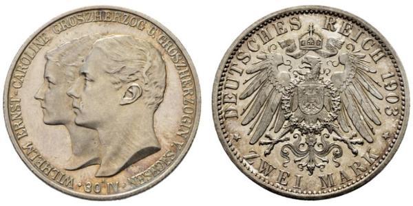 3 Марка Герцогство Саксен-Веймар-Ейзенахське (1809 - 1918) Срібло William Ernest, Grand Duke of Saxe-Weimar-Eisenach