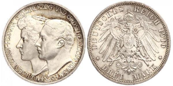 3 Марка Герцогство Саксен-Веймар-Ейзенахське (1809 - 1918) Срібло William Ernest, Grand Duke of Saxe-Weimar-Eisenach