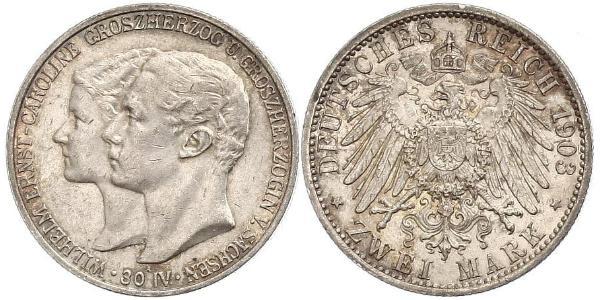 3 Марка Герцогство Саксен-Веймар-Ейзенахське (1809 - 1918) Срібло William Ernest, Grand Duke of Saxe-Weimar-Eisenach