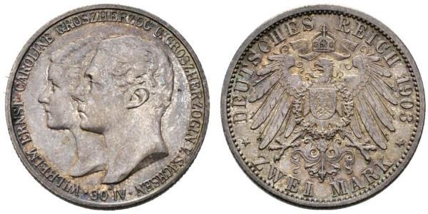 3 Марка Герцогство Саксен-Веймар-Ейзенахське (1809 - 1918) Срібло William Ernest, Grand Duke of Saxe-Weimar-Eisenach
